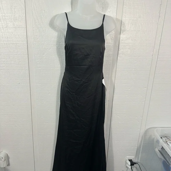 Leena For Mac Duggal Black Spaghetti Strap Dress Size 6 NWT - Picture 10 of 12